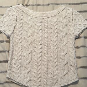 Free People Ivory Cable Knit Cropped Sweater XS